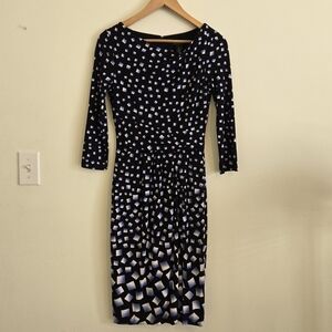 NWOT White House Black Market 3/4 Sleeve Navy Blue Belted Square Size 00 Dress
